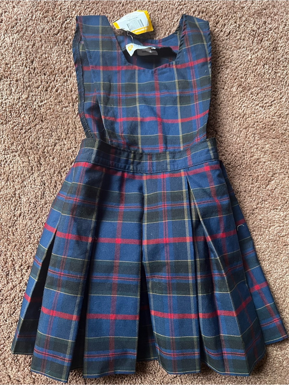 Girls Navy Plaid School Jumper Dress - Classic Red & Green Tartan